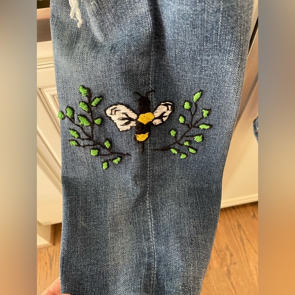 Custom Upcycled Jeans Sz 12 14 Patchwork Hand Embroidered Sashiko Boro - Picture 4 of 15